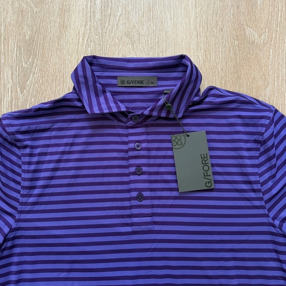 G/FORE G4 Perforated Men's Medium Purple Stripe Golf Polo Shirt NWT Retail $110 - Picture 4 of 8